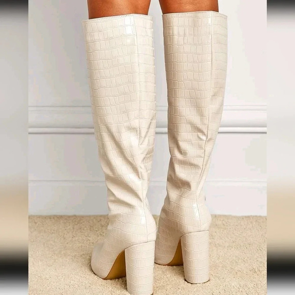 Women's Pointed Toe Chunky High Heel Over-the-knee Boots, - Picture 3 of 5